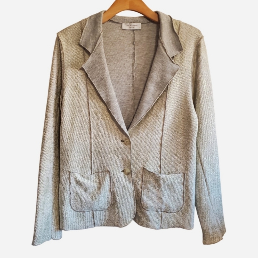 Lola & Sophie New York Gray Gold Metallic Raw exposed hem Jacket Size M Artsy